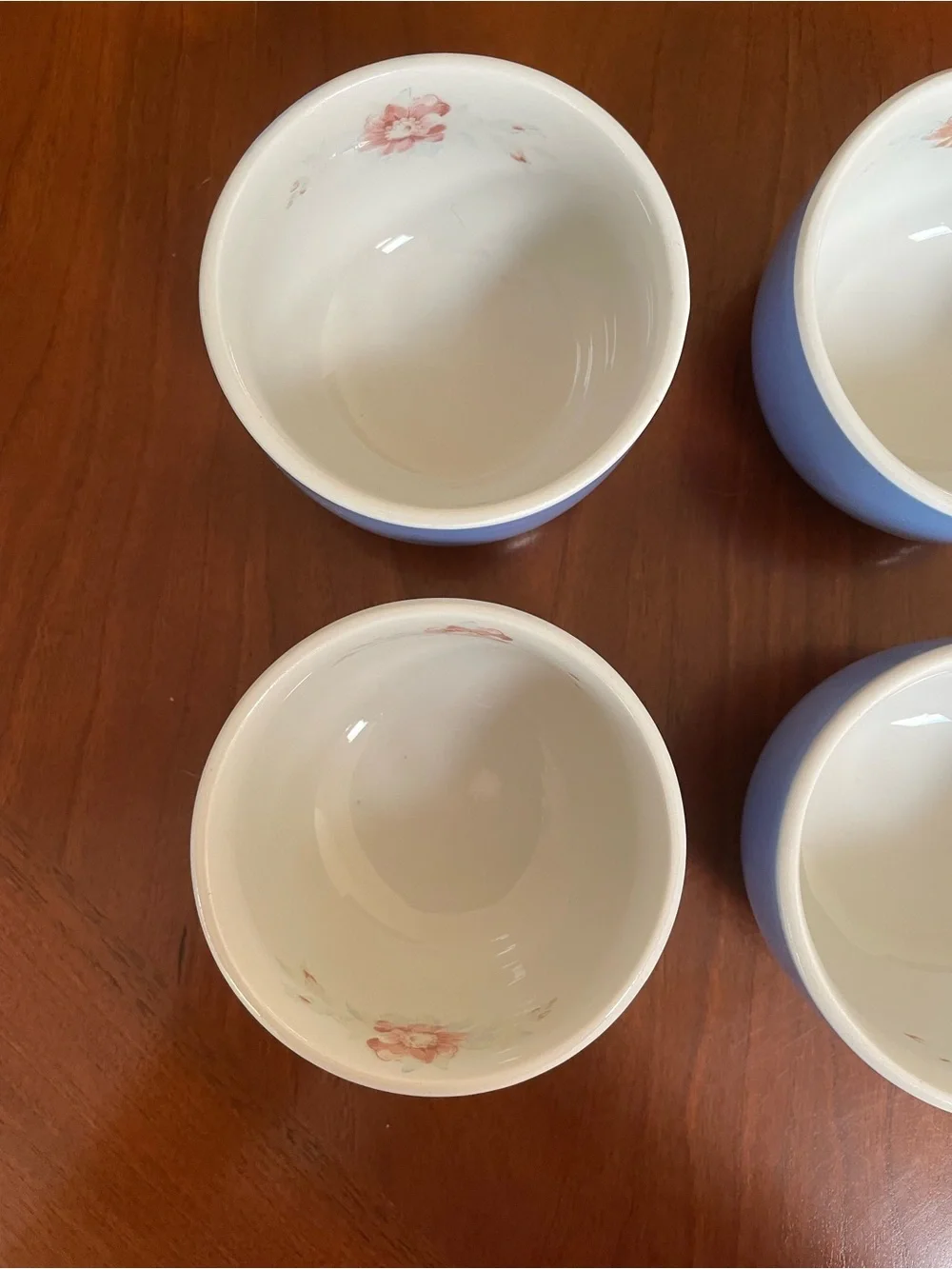 Set of 6 Vintage Blue and White Ceramic Custard Ramekins 1259 Rose Parade
